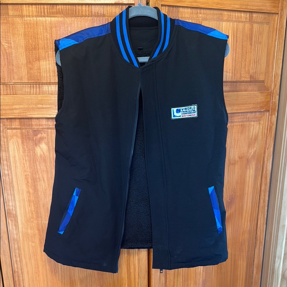 2025 Figure Skating Worlds Volunteer Shearling Black and Blue Vest